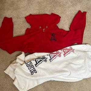 PINK by Victoria Secrets HOODIE & SWEATPANTS 2pc Red white Blue Set Size: LARGE